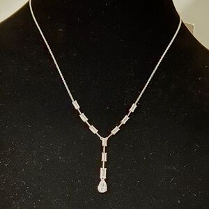 Eliot Danori  Silver Necklace with Cubic Zirconia Drop Pendant